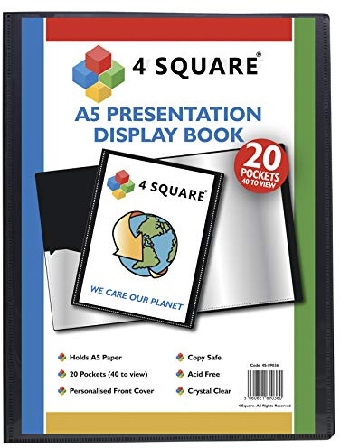 A5 Displaybok – 20 fickor (40 sidor) svart presentation visningsbok mapp för professionella, affärer, studenter, projekt, skola, högskolor, hem, kontor av 4 kvadrat – 89036 (1 bok)
