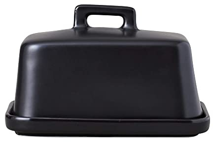 Maxwell & Williams IA0101 Butterdose Schwarz, Porzellan – Epicurious – mit abgerundeter Kante, Deckel-Griff, Geschenkbox