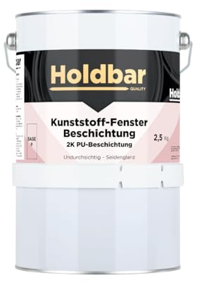 Holdbar Kunststoff-Fenster Beschichtung Silbergrau (RAL 7001) 2,5 Kg - Kunststofffenster Streichen - 2-Komponenten-PU - Kunststofffenster Farben - Haftet direkt auf Kunstoff