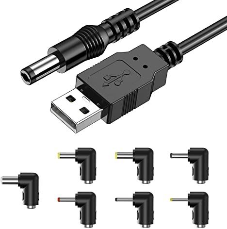 Ancable Universal-USB-auf-DC-Kabel, 5 V, USB-zu-DC-Stromkabel, 5,5 x 2,1 mm Klinke, 5 V Ladekabel mit 7 wählbaren Anschlussspitzen (5,5 x 2,5, 4,8 x 1,7, 4,0 x 1,35, 3,5 x 1,35, 3,0 x 1,1, 2,5 x 0,7)