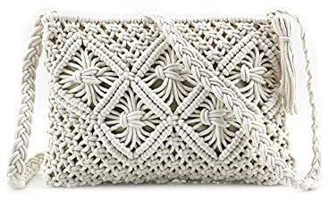 MODELISA - Bolso Sobre De Paja Borla Esparto Con Asa Hombro Para Mujer (Blanco)