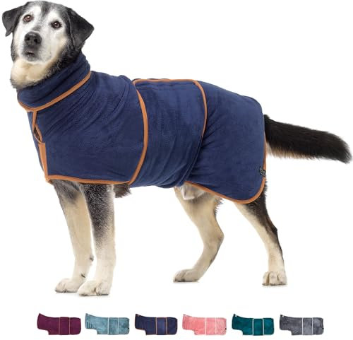 Lucky Paws® Hundebademantel – doppellagiger, Ultra-absorbierender & luxuriös weicher Bademantel Hund – Hunde in Minuten trocknen – Hundehandtuch & Hunde Bademantel in 1 (XL, Marine)