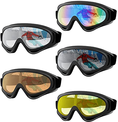ORANZI 5 Pack Ski Goggles, Snowboard Snow Goggles for Men Women Kids Adult Youth, UV Protection Anti-fog Motorcycle Goggles