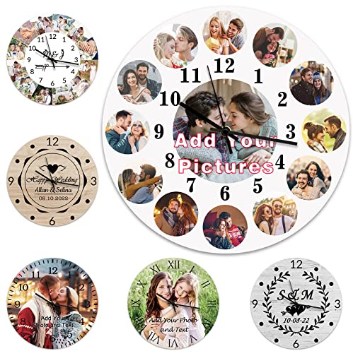 Qingxily Personalized Clock with Picture, Custom Clocks for Walls, Customized Photo Clock Gift for Valentine's Day, Mother's Day, Living Room, Bedroom, Home Decor