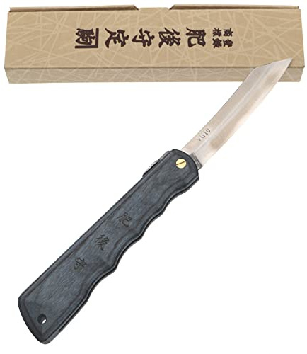 HIGO NO KAMI Couteau de Poche Pliant Artisanal Japonais Warikomi Lame Acier Inoxydable VG-10 Manche Bois Stratifié Couteau Estampillé Fait Main au Japon par Nagao Kanekoma HRC 61 (Bleu)
