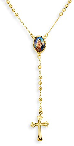 Bling Jewelry Katholisches Christliches Gebet Rosenkranz Perlen Kreuz Kreuz Katholisch Jesus Jungfrau Mutter Maria Rosenkranz Perlen Halskette Für Frauen Teenager 18K Vergoldetes Messing