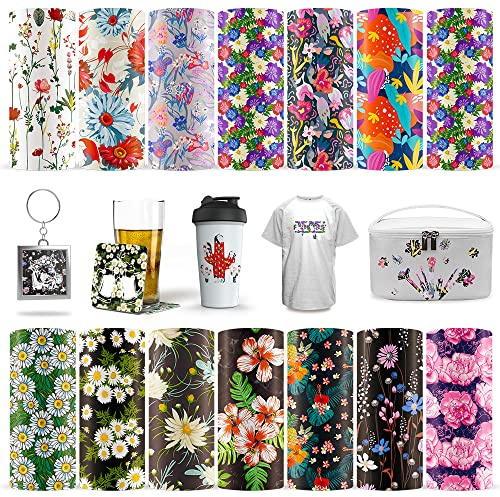 LUCKIGUCK Infusible Transfer Ink Sheets 14 Stück/Set, Vorgedrucktes gefärbtes Sublimationspapier 4.5X 12 Eisen auf T-Shirt und Tasse (Tropical Flowers)