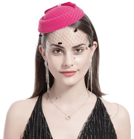 Kopfschmuck Schleife Mesh Perlen Fascinator Hut Damen Mädchen Schleier Pillbox Partyhut Elegant Retro 20er 50er Jahre Haarspange Bankett Klassisch Haarschmuck für Hochzeit Cocktail Pferderennen