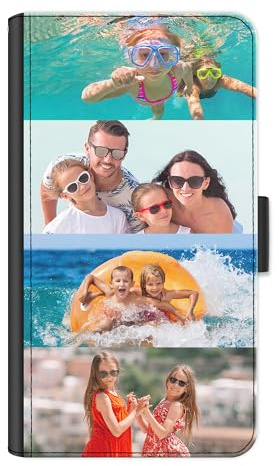 Personalised Phone Case For Apple iPhone 17, 16, 15, 14, Pro, Max, Mini, Plus 13, 12, 11, X, XS, XR Phone, Custom Photo Collage, Image on Leather Side Flip Wallet Phone Case, Phone Cover - Four Images