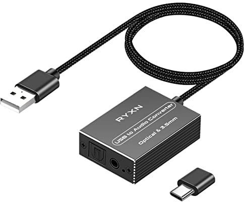 RYXN USB to Optical Spdif Toslink & 3.5mm Audio Adapter Converter, Support USB-A & USB-C Type-C Port, for PS5 PS4 NS Laptop Phone to Sound bar Speakers