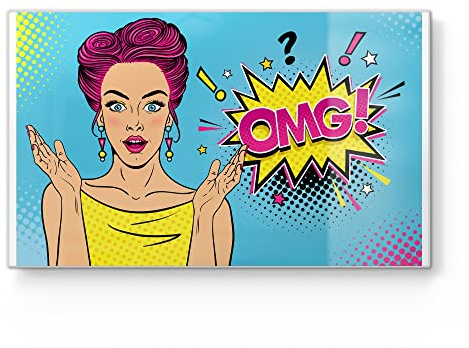 DEQORI Planche à petit-déjeuner en verre | Petite taille 23 x 14 cm | Motif « ComicFrau étonné : OMG » | Planche à découper design pour la cuisine | Planche à petit-déjeuner antibactérienne &