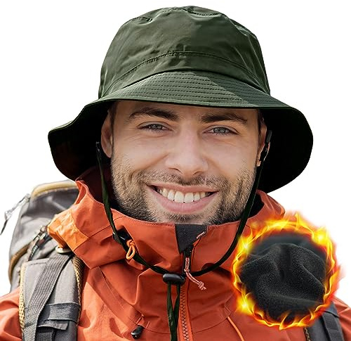 Comhats Fleecegefütterter Winter-Regenhut Unisex, verstellbar, für Camping | isolierendes Fleece-Futter, zuverlässiger Regenschutz, platzsparend verstaubar, sicher bei Wind und Wetter, flexible Passform