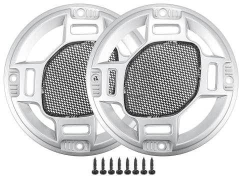 A ABSOPRO 4 Auto-Lautsprecher-Gitterabdeckung mit Schrauben, Silberton Schwarz - 2 Stück
