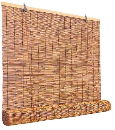Retro Bambus Rollos Für Fenster 70 90 100 120 150cm Breit Schilf Vorhang Natür Bambusrollo Aussenbereich Sichtschutz Rollo Anti-UV Bambus Rollo Jalousine Sonnenschutz Rollo Raffrollo Mit Lifter