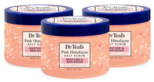 Dr Teal's Pink Himalayan Salt Body Scrub, Restore & Replenish with Pure Epsom Salt & Essential Oils, 16 oz (Pack of 3)