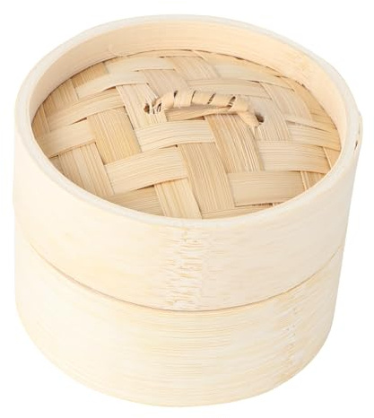 Vaporera de Madera Redonda Mini para Postre, 1 Juego | Color Beige, Apta para Restaurantes y Catering, Tapa Ajustada Conserva Textura y Nutrientes al Cocinar al Vapor