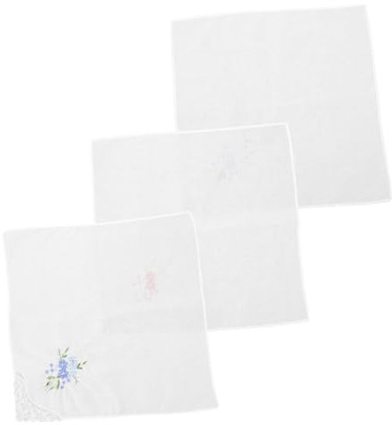 DRESSOOS 3stücke Stickerei Frauen Taschentuch Spitze Baumwolltaschentuch Handstickerei Vintage Blumen Einstecktuch Damen Taschentuch Gemischte Farbe