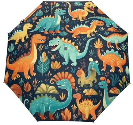 Vintage Tierbaby Dinosaurier Regenschirm Taschenschirm Kinder Jungen Mädchen UV-Schutz Auf-Zu Automatik Umbrella Verstärkt Winddichte Zusammenklappbar