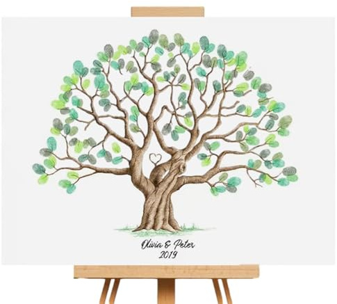 Arbre À Empreintes Digitales, Livre D'or De Mariage, Affiche De Signature, Sélection De Cadeaux Colorés Sur Toile Pour Réception De Mariage, Gardez La Mémoire, Toile D'arbre À Empreintes Digitales