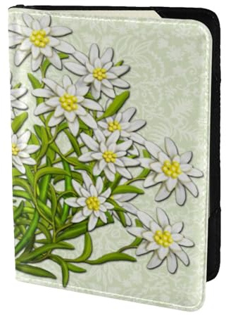 YUNWEIKEJI Edelweiss Schweizer Bergblumen, Reisepasshülle PU Leder Reisebrieftasche Reisepasshülle Reisepasshüllen 5,5 Zoll