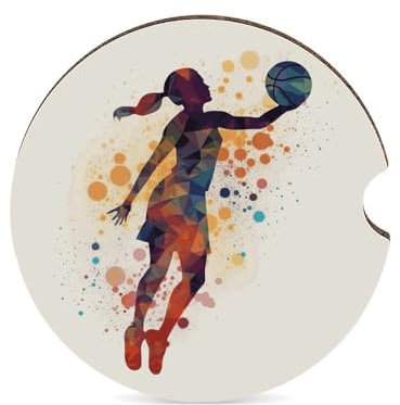 2 posavasos para automóvil, antideslizantes, absorbentes, con patrón de baloncesto, para mujer, accesorios universales para portavasos con base de corcho de 2.6 pulgadas
