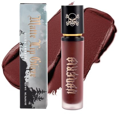 vaneria Flüssigkeit Matt schwarzer Lippenstift Matte Lip Gloss,Weihnachtstag Schwarz Glitzer Lippenstift,Feuchthaltender lila lippenstift,Ideal für Partys und einen Gothic-Look.(0.28 Oz,Rot)