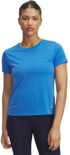 Under Armour Donna Launch Short Sleeve, Maglietta Manica Corta Traspirante per Corsa e Running, T-Shirt Sportiva con Dettagli Riflettenti per Una Maggiore visibilità,Blue Atlantis/Reflective,SM