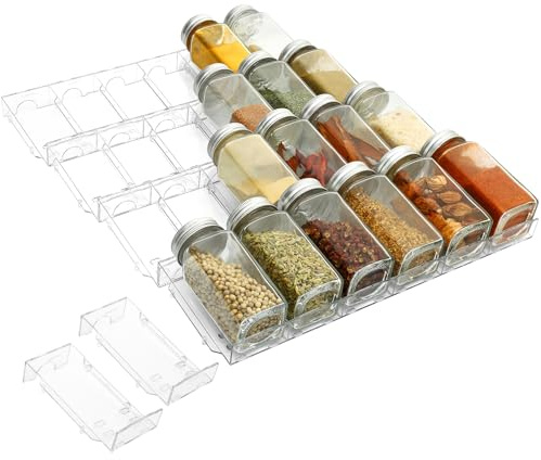 Aonext 24 Stück Abnehmbar Gewürz Organizer Schublade, Modulares Design Gewürzregal Schublade, Hochwertigem ABS Vielseitige Gewürzschublade, Spice Rack Schublade für Gewürze Aufbewahrung