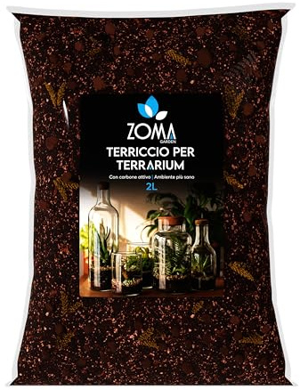 ZOMA Substrato per Terrario Piante 2l, Terriccio drenante con Humus, Inerti e Carbone attivo per piante terrario, mantiene l’Idratazione senza Ristagni, terra naturale senza concimi chimici
