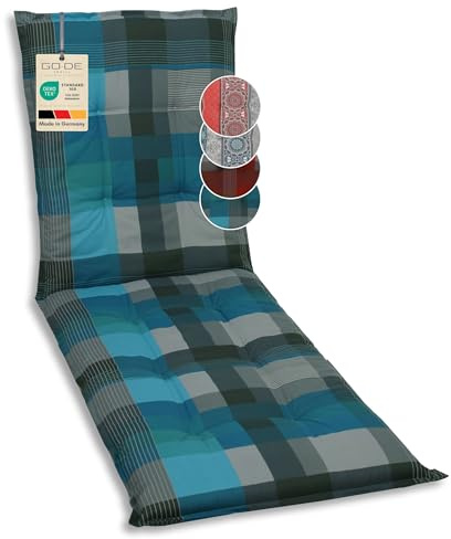 GO-DE Textil Bequeme und attraktive Polsterauflagen für Gartenliegen (Einzelset, Karo Petrol, Liegenauflage)