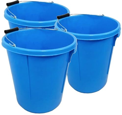 3x Blue Plasterer Bucket Heavy Duty Plasterers Bucket for Mixing Building Plaster and Holding Water - 25 Litre