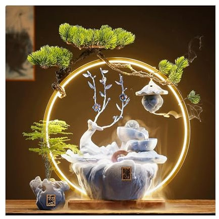 WLH Alexanders Acqua da Tavolo Fontana Ceramica Forma Decorazione per la casa con Anello Luminoso, atomizzazione per Soggiorno o Camera da Letto