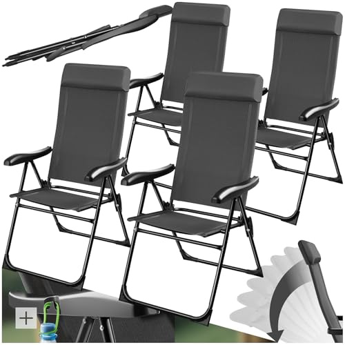 tectake® Essstühle Hochlehner, Gartenmöbel Set, Essstuhl 7-Fach verstellbar, Gartenstuhl, Klappstuhl, Campingstuhl, Klappstühle Balkon Möbel, Camping Stuhl - anthrazit, 4er Set