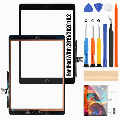 Reparo Écran Tactile pour iPad 7th / 8th Gén Replacement pour iPad 7 2019 Touchscreen pour iPad 8 2020 Écran Tactile Digitizer A2428 A2429 A2270 A2197 A2200 A2198 (10.2, Noir avec Bouton)