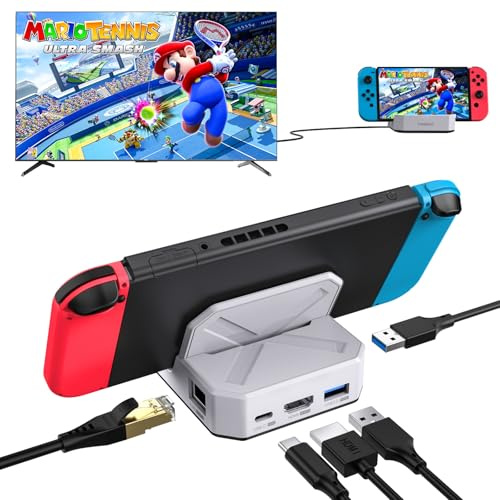 MOGOOD USB C Docking Station, Switch TV Dock Docking Station with HDMI, 1Gbps Ethernet, 2*Type-A 3.0, 100W USB C Charge, Compatible with Switch, Mobile phones
