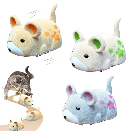 Kaezuy Katzenspielzeug Selbstbeschäftigung Elektrisch Maus, 2025 Neu Interaktives Katzenspielzeug Maus mit Basisbürste, Elektrisches Hamster Cat Toy Selbst Bewegen Hindernisse Vermeiden (3Pcs)