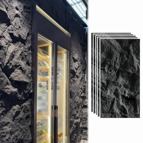 ZIMGOD Wandpaneele Schwarze 3D-wandverkleidung in Steinoptik, 60 mm Dicke Wall Panels, Tapete für Restaurant Wohnzimmer Schlafzimmer, Paneele Wand für Außenküchen(5-Pack)