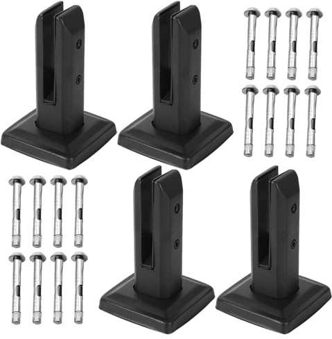 Abrazadera de cristal de pie, soporte de cristal negro con tornillos de acero inoxidable 304, altura de 160 mm, abrazaderas de poste para vidrio de 10-13 mm/0,4-0,5 pulgadas, para barandillas de