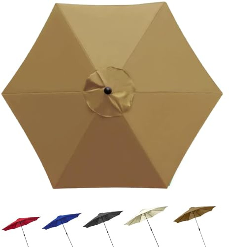 6 Ribs Market Table Umbrella Top Cover, 9ft/10ft Outdoor Yard Parasol Replacement Cloth, Waterproof Anti-UV Umbrella Canopy for Pool Beach Patio(Khaki, 2.7m(9ft))