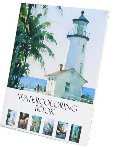 RGBMIX Urban Watercoloring Paper Pad Cotton 140lb/300gsm 12 Sheets 9x12'' Water Coloring Book Line Art of Cityscapes, Lighthouse, Castle, Church, Bridge, Factory for Watercolor, Acrylic, Pencil