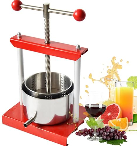 Prensa de vino de frutas de 0,5 galones, prensa de vino de frutas manual de acero inoxidable con mango en T, para exteriores, cocina y hogar, estructura triangular estable