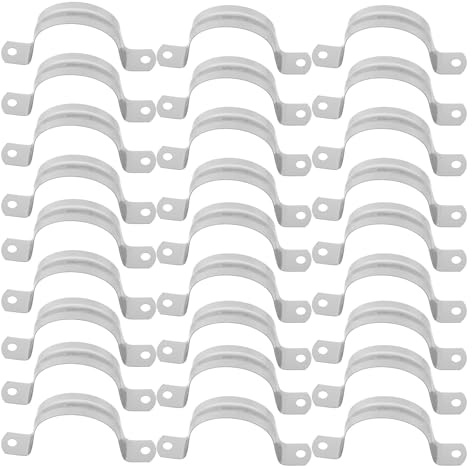 DIKACA 50pcs Stainless Steel Pipe Clamps U-Shaped Double Hole Bracket EMT Conduit Straps for Plumbing Cable Management Steel Fastening Clips