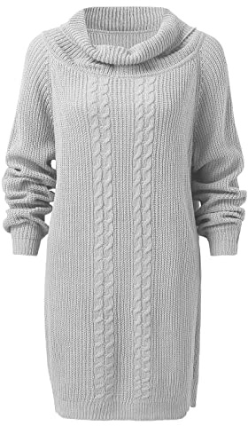 Vestido tipo jersey para mujer, cuello alto, patrones trenzados, sueltos, de punto, sin botones, gris, M