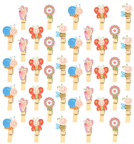 Lurrose Lot de 50 Mini Pinces à Linge en Bois 3,5x0,7 Cm, Motifs Animaux Colorés, Clips Photo et Mémo Polyvalents pour Bureau et Décoration, Accessoires Légers et Solide