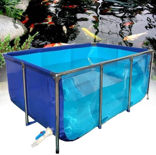 Generico Acquario/laghetto Trasparente e Pieghevole, Grande Vasca in PVC per l'allevamento di Carpe Koi con Staffa, Vasca per Esterni, Facile da Montare (120x80x60 cm)