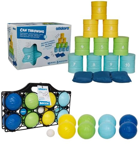 alldoro Boccia Set für Kinder, Gartenspiele, Kindergeburtstags-Spiele | für Kindergeburtstag & Feiern, Outdoor Partyspiele mit Wurfspielen, ideal als Geschenk für Kinder, Für Kinder ab 3 Jahren