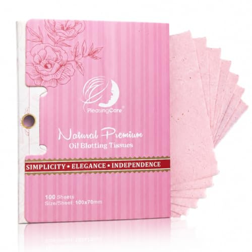 PleasingCare Oljemålningspapper ark, 100 räkningar, naturlig ros facial Oil Absorbing Face Blotting Sheets – Ta endast 1 del varje tidsdesign – ingen avgift och lätt att bära i fickan (rosa – 1