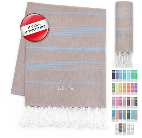 LeStoff Hamamtuch Strandtuch Damen, Bio-Baumwolle, 95x180cm, Beige/Hellblau