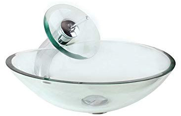 HomeLava Lavabo Vasque en Verre Trempé Transparent, avec Robinet Cascade à poser la salle de bain