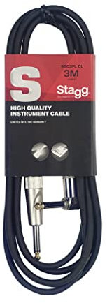 Stagg 3m Angled Guitar Cable - Black - SGC3PLDL